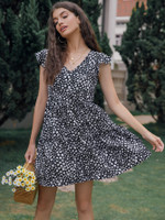 Women's Temperament Commute Stitching Printing Strap Type Quality Dress Floral Dresses