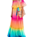 Women's Wrapped Chest Print Gradient Color Large Swing Dress Floral Dresses