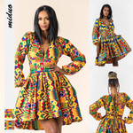 African Style Digital Women's Printed Wear Long Sleeve V-neck Dress Sexy Lace-up Backless Floral Dresses