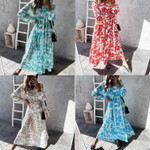 Stand Collar Loose Large Size Autumn Long Sleeve Stitching Printing Dress Floral Dresses