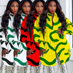 Loose Temperament Commuter Printing Lapel Plus Size Shirt Dress African Floral Dresses