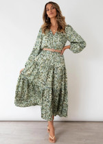 Women's Long Dress Sexy Waist Hollow-out Sleeve Printed For Women Floral Dresses