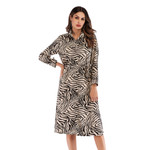 Leopard Print Chiffon Dress For Women Spring Slim Fit Tied Shirtdress Floral Dresses