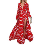Dress Large Swing V-neck Casual Fashion Polka Dot Women's Printed Wear Long Floral Dresses
