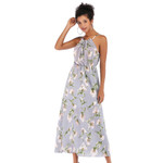Women's Printed Chiffon Dress Summer Elegance Sleeveless Slim Fit Large Swing Suspender Floral Dresses