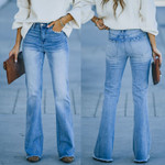 Temperament Commute Stretch Denim Solid Color Bootcut Trousers High Waist Women's Jeans