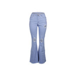 Women's Solid Color Ripped Washed Flared Jeans