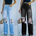 Autumn Street Hipster Washed Straight Ripped Trendy Women 's Jeans