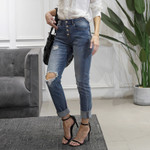Lifting Hall Stretch Water Washed Hole Skinny Street Style Denim Trousers Women's Selfie Jeans