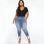 Stretch Fashion Ripped Elastic Plus Size Jeans Skinny Pants
