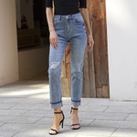 Cut Elastic Mid-waist Skinny Jeans Women's Trousers Super Hot Selfie Pictures