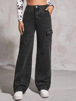 Black Jeans Women's Fashion Work Clothes Wide Leg Pants Trousers