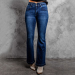Jeans Women's Zipper Pocket Dark Blue High Waist