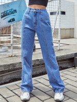 Trendy Denim Trousers Women's Straight Simple High Waist Loose Jeans