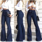 Bell-bottom Pants High Waist Stretch Wide Leg Slimming Lace-up Jeans Trousers