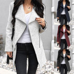 Women's Fashion Irregular Zipper Woolen Coat Ladies Overcoat