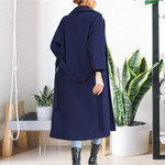 Women's Clothing Lace-up Turn-down Collar Overcoat Solid Color Mid-length Woolen Coats