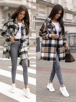 Long Sleeve V-neck Buttons Plaid Printed Woolen Coat For Women