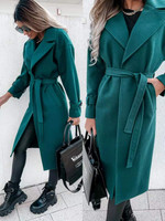 Solid Color Long Sleeve Tied Mid-length Woolen Coat For Women