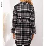 Women's Coat British Style Fashion Mid-length Black Plaid Wool
