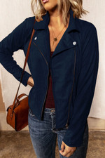 Women's Clothing Woolen Shorts Oblique Zipper Coat Top