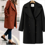 Trench Coat Female Suit Collar British Style Double Breasted Mid-length Woolen