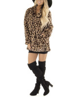 Women's Leopard Print Printed All-matching Lapel Cardigan Plush Baggy Coat