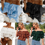 Summer Off-the-shoulder Pleated Long-sleeved Shirt Casual Layered Women's Top Blouses
