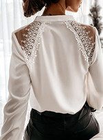 Women's Long-sleeved V-neck Temperament Commute Young Single-breasted White Lace Fashion Shirt Blouses