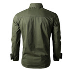 Cotton Workwear Dad Shirt Long Sleeve Medium Green Outdoor Leisure Large Size Blouses