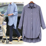 Autumn Plus Size Women's Loose Striped All-matching Shirt Blouses