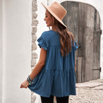 Shirt Women Pure Color Ruffles Pleated Pullover Blouses
