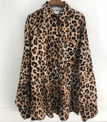 Autumn Women Clothing Mid-length Leopard-print Shirt Retro Loose Long Sleeve Blouses