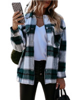 Long Sleeve Stand Collar Plaid Printed Single Breasted Shirt Coat Women Blouses