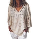 Women's Large Size Casual Hollow Embroidered Blouse