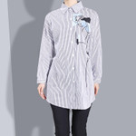 Large Size Women's Clothing Early Autumn Fashion French Top Mid-length Shirt Striped Women Blouses