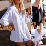 Women's Style Lazy Beach Cover-up Mid-length Loose Shirt Blouses