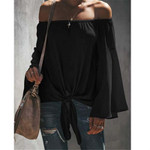 Autumn Tube Top Off-neck Long Sleeve Knotted Pleated Off-shoulder Shirt Blouses