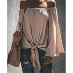 Autumn Tube Top Off-neck Long Sleeve Knotted Pleated Off-shoulder Shirt Blouses
