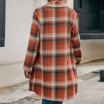 Yanixuan Single-breasted Plaid Shirt Lapel Mid-length Woolen Coat Casual Trench Blouses