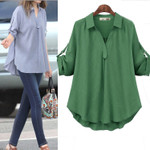 Women's Large Size Loose Pullover Solid Color Long Sleeve Shirt Versatile Top Blouses