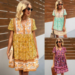 Summer Bohemian Style Printed Loose Short Sleeve Women's Dress