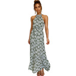 Bohemian Halter High Waist Sleeveless Mid-length Pleated Floral Maxi Dress