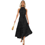 Bohemian Halter High Waist Sleeveless Mid-length Pleated Floral Maxi Dress