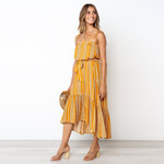 Summer Belt Halter Skirt Bohemian Style Printed Patchwork Ruffled Beach Dress