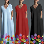 Women's Summer V-neck Short-sleeved Printed Bohemian Dress