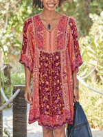 Women 's Summer V-neck Bohemian Printed Dress