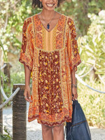 Women 's Summer V-neck Bohemian Printed Dress