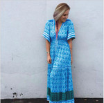 Trendy Positioning Printed V-neck Slimming Hollow-out Long Dress Bohemian