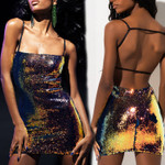 Sequined Sexy Backless Slim Fit Strap Short Dress